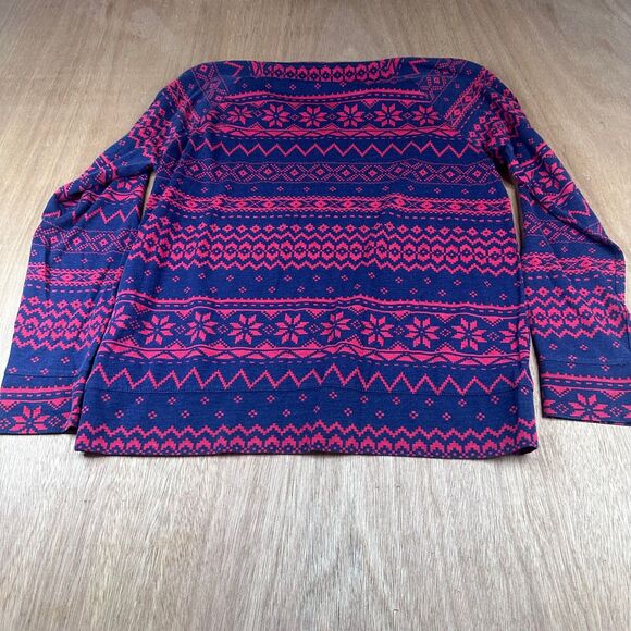 Old Navy Fair Isle Long Sleeve Shirt Women’s Small Navy Red Winter Pattern - Picture 2 of 5